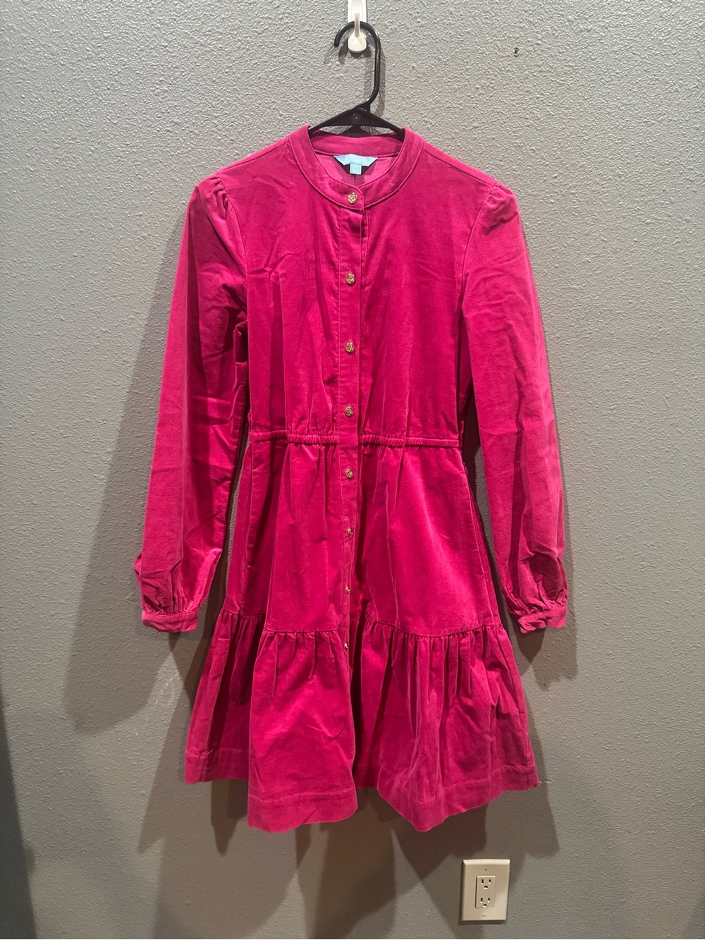 Draper James Hot Pink Velvet Button-Front Mini Dress